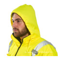 Hi-Vis Contrast Waterproof Rain Wind Traffic Jacket Coat Mens Reflective Tape Safety Hooded Workwear